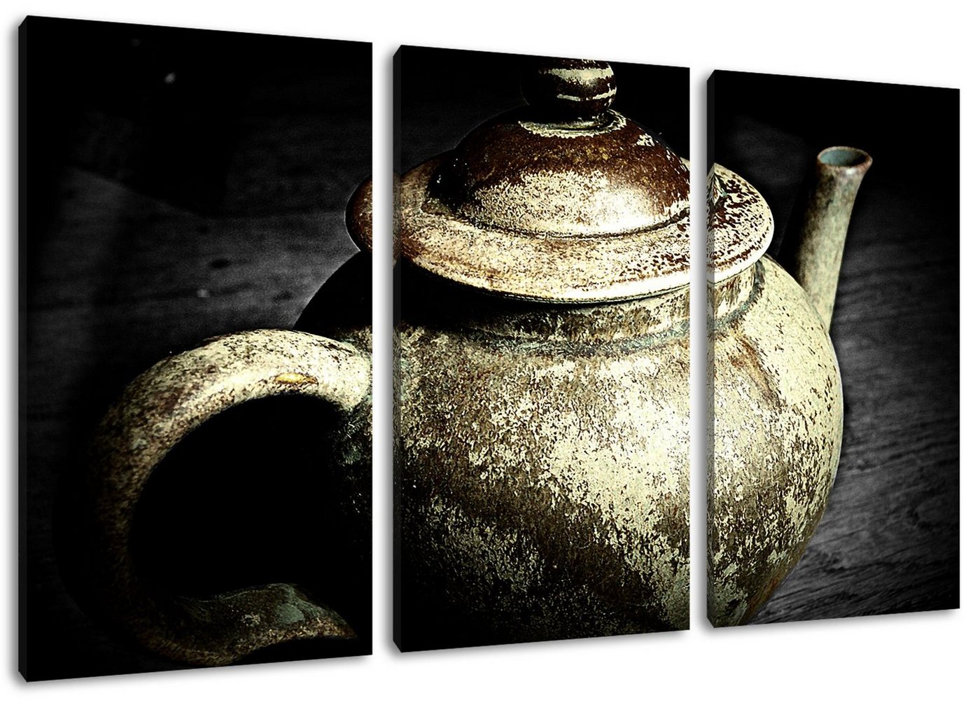 Pixxprint Leinwandbild klassische Teekanne aus Keramik, klassische Teekanne aus Keramik 3Teiler (120x80cm) (1 St), Leinwandbild fertig bespannt, inkl. Zackenaufhänger von Pixxprint