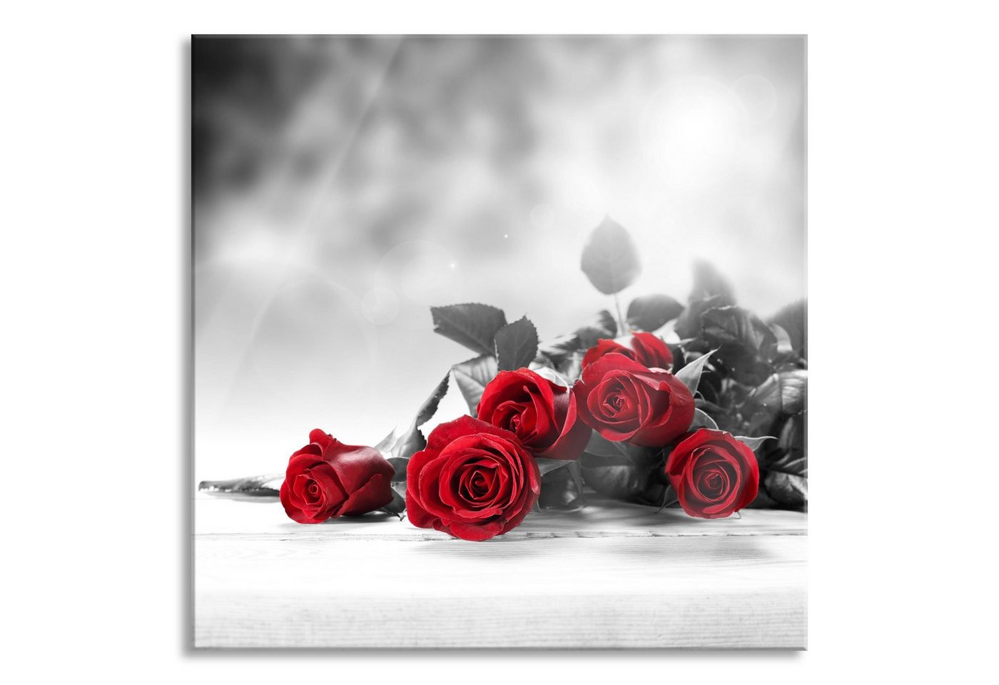 Pixxprint Glasbild schöner Rosenstrauß auf Tisch, schöner Rosenstrauß auf Tisch (1 St), Glasbild aus Echtglas, inkl. Aufhängungen und Abstandshalter von Pixxprint