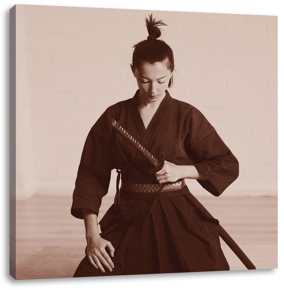 Pixxprint Leinwandbild stolze Samurai-Kriegerin, stolze Samurai-Kriegerin (1 St), Leinwandbild fertig bespannt, inkl. Zackenaufhänger von Pixxprint