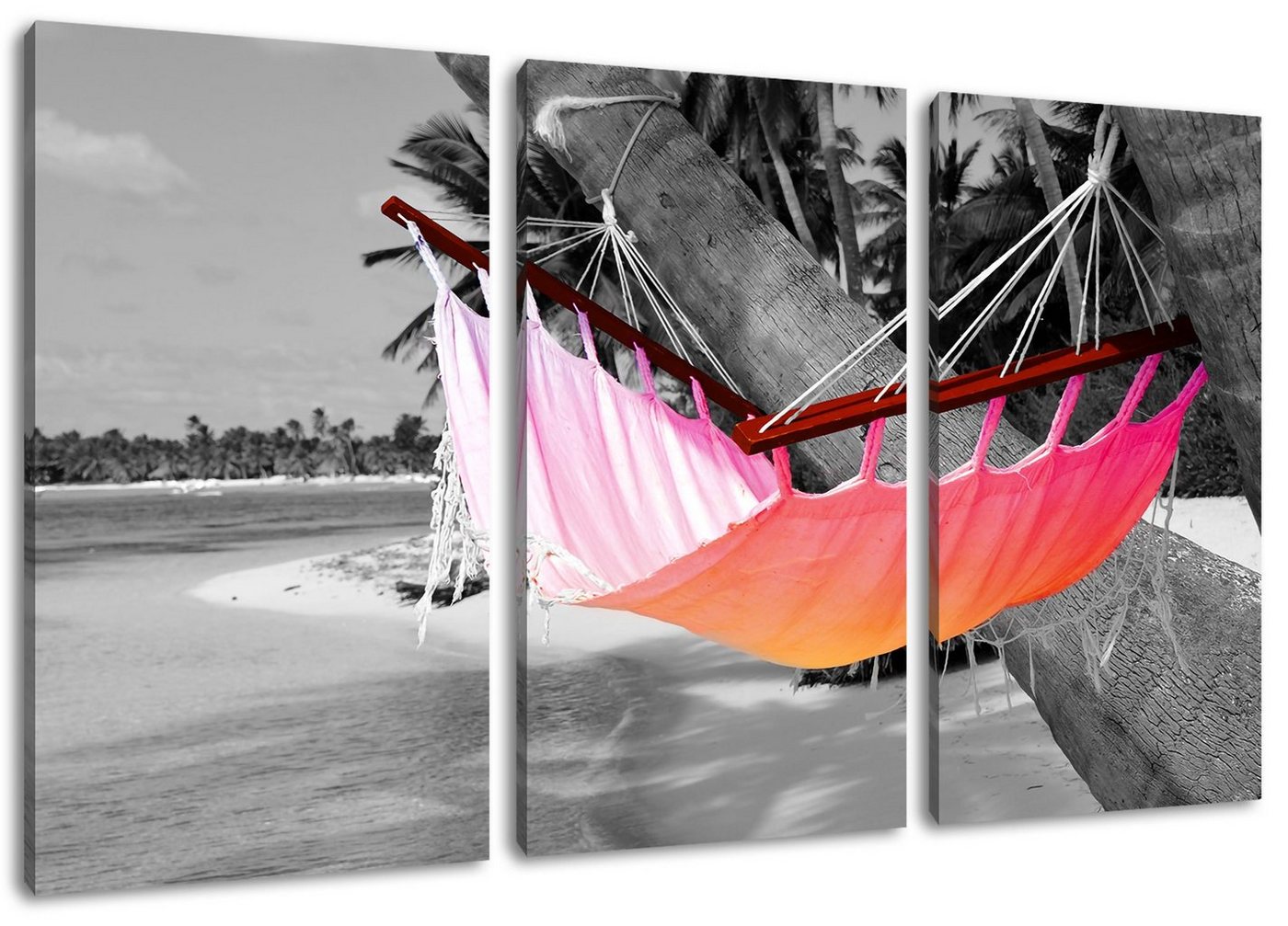 Pixxprint Leinwandbild traumhafte Hängematte am Strand, traumhafte Hängematte am Strand 3Teiler (120x80cm) (1 St), Leinwandbild fertig bespannt, inkl. Zackenaufhänger von Pixxprint