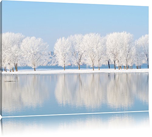Pixxprint Schneebedeckte Bäume im Winter, Größe: 120x80cm, Leinwandbild, fertig gespannt, Wandbild, Dekoration, Kunstdruck, kein Poster von Pixxprint