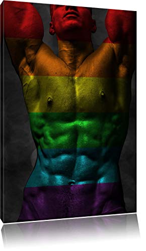 Pixxprint Sixpack Body Mann Regenbogen Format: 120x80 auf Leinwand von Pixxprint