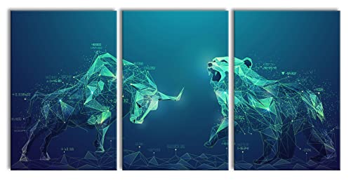 Pixxprint Stier vs. Bär – Börse Aktienals XXL Leinwandbild | Übergröße 180x80cm Gesamtmaß 3 teilig | Wandbild | Kunstdruck von Pixxprint