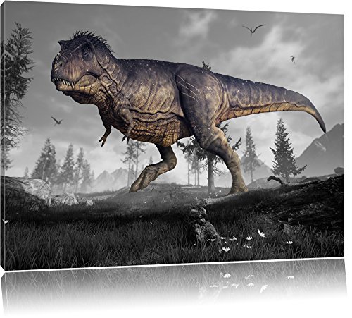 Pixxprint T-Rex Dinosaurier in der Natur als Leinwandbild/Größe: 120x80 cm/Wandbild/Kunstdruck/fertig bespannt von Pixxprint
