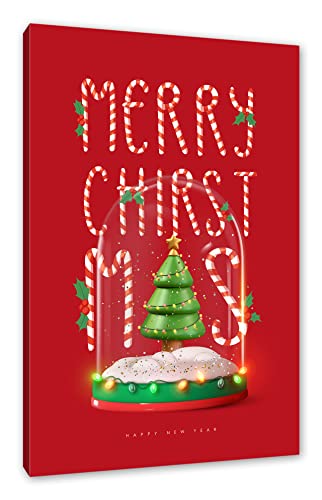 Pixxprint Weihnachts Collection - Schriftzug Glaskugel als Leinwandbild | Größe: 100x70 cm | Wandbild | Kunstdruck | fertig bespannt von Pixxprint