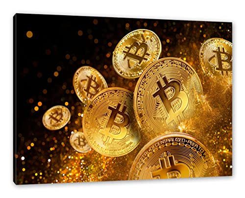 Pixxprint funkelnder Bitcoin BTC als Leinwandbild | Größe: 120x80 cm | Wandbild | Kunstdruck | fertig bespannt von Pixxprint