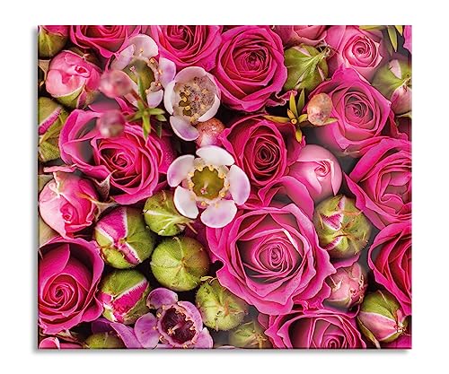 Rosa Rote Rosen Herdabdeckplatte & Spritzschutz aus Echtglas | Für Herd-Kochfelder | 60x52 cm von Pixxprint