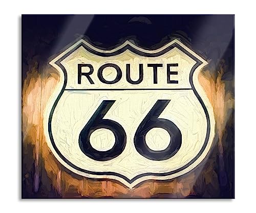 Route 66 Schild Herdabdeckplatte & Spritzschutz aus Echtglas | Für Herd-Kochfelder | 60x52 cm von Pixxprint