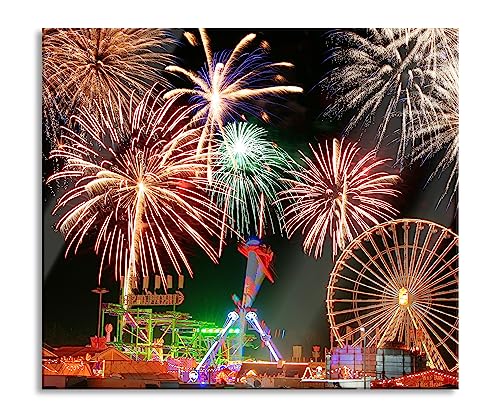 Silvester Riesenrad Feuerwerk Herdabdeckplatte & Spritzschutz aus Echtglas | Für Herd-Kochfelder | 60x52 cm von Pixxprint
