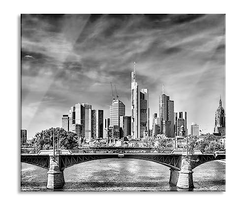 Skyline von Frankfurt am Main Herdabdeckplatte & Spritzschutz aus Echtglas | Für Herd-Kochfelder | 60x52 cm von Pixxprint