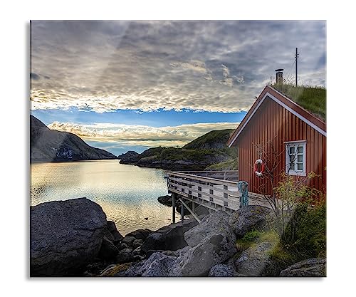 Sonnenaufgang am Fjord Norwegens Herdabdeckplatte & Spritzschutz aus Echtglas | Für Herd-Kochfelder | 60x52 cm von Pixxprint