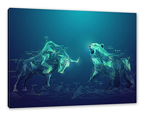 Pixxprint Stier vs. Bär – Börse Aktien als Leinwandbild | Größe: 100x70 cm | Wandbild | Kunstdruck | fertig bespannt von Pixxprint