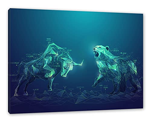Pixxprint Stier vs. Bär – Börse Aktien als Leinwandbild | Größe: 120x80 cm | Wandbild | Kunstdruck | fertig bespannt von Pixxprint