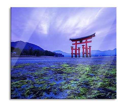 Torii in Hiroshima Japan Herdabdeckplatte & Spritzschutz aus Echtglas | Für Herd-Kochfelder | 60x52 cm von Pixxprint