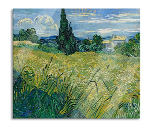 Vincent Van Gogh - Grünes Weizenfeld mit Zypressen Herdabdeckplatte & Spritzschutz aus Echtglas | Für Herd-Kochfelder | 60x52 cm von Pixxprint