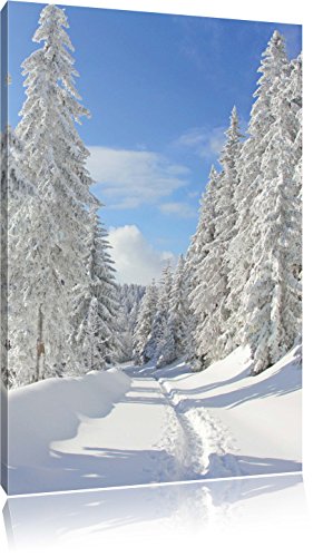 Pixxprint Winterlandschaft Bäume, Größe: 120x80cm, Leinwandbild, fertig gespannt, Wandbild, Dekoration, Kunstdruck, kein Poster von Pixxprint
