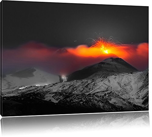 atemberaubender Vulkanausbruch schwarz/weiß Format: 120x80 auf Leinwand, XXL riesige Bilder fertig gerahmt mit Keilrahmen, Kunstdruck auf Wandbild mit Rahmen, günstiger als Gemälde oder Ölbild, kein Poster oder Plakat von Pixxprint