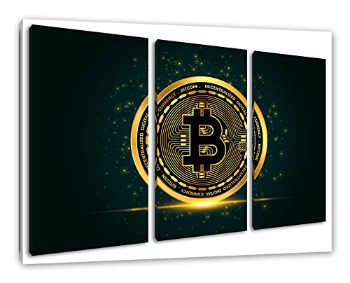 Pixxprint funkelnder Bitcoin BTCals Leinwandbild 3 teilig | Größe: 120x80 cm | Wandbild | Kunstdruck | fertig bespannt von Pixxprint