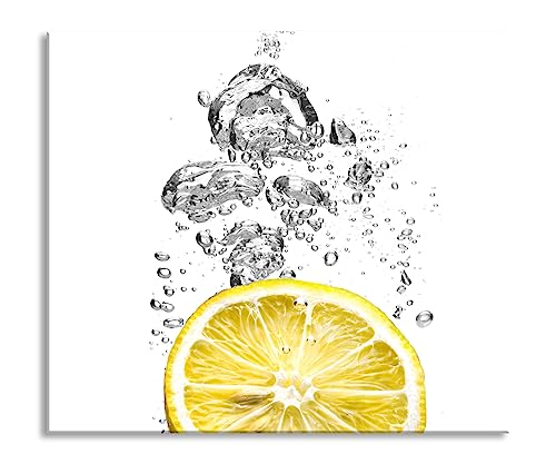ins Wasser gefallene Zitrone Herdabdeckplatte & Spritzschutz aus Echtglas | Für Herd-Kochfelder | 60x52 cm von Pixxprint