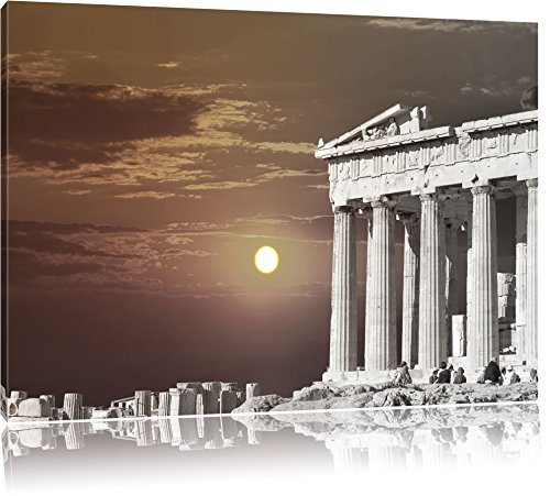 schöner Tempel der Athene schwarz/weiß Format: 120x80 auf Leinwand, XXL riesige Bilder fertig gerahmt mit Keilrahmen, Kunstdruck auf Wandbild mit Rahmen, günstiger als Gemälde oder Ölbild, kein Poster oder Plakat von Pixxprint