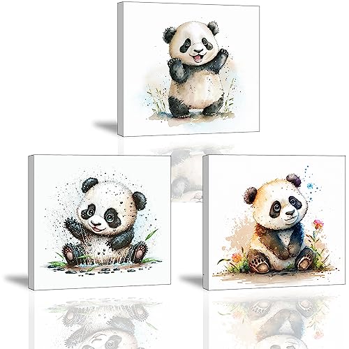 PIY PAINTING Modern Wandbilder Süße TiereBild Panda Kunstdrücke Bild auf Leinwand HD Druck Leinwand Malerei Wandkunst Mit Rahmen für Schlafzimmer Als Geschenk für Mädchen oder Jungen 30x30cm Set von 3 von Piy Painting