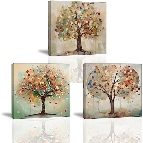 Piy Painting 3er Kunstdrücke auf Leinwand Abstrakter Baum Wandbilder Pflanze Ölgemälde Wandkunst Bild abstrakt Leinwanddrucke Moderne Gerahmt Gemälde für Schlafzimmer Yoga-Raum Wanddeko 30X30 cm von Piy Painting