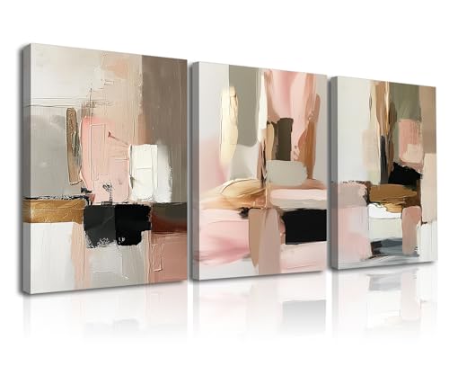 Piy Painting Abstraktes Leinwandbild, Rosa Leinwand Wandkunst, Moderne Wanddekoration Gemälde Für Wohnzimmer Eingang Flur Cafe Küche Speisesaal, 3X30X40 CM (90X40 CM) von Piy Painting