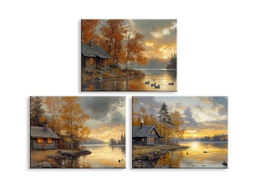 Piy Painting Herbst Leinwandbilder, Village Leinwand Wandkunst, See Wandkunst, Wandbilder Für Wohnzimmer Büro Bad Eingang Flur Cafe Wanddekoration, 3 Paneele 40x30 cm/90x40 cm, Eingebautem Holzrahmen Piy Painting Herbst Leinwandbilder, Village Leinwand Wandkunst, See Wandkunst, Wandbilder Für Wohnzimmer Büro Bad Eingang Flur Cafe Wanddekoration, 3 Paneele 40x30 cm/90x40 cm, Eingebautem Holzrahmen von Piy Painting