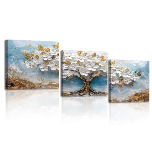 Piy Painting Leinwanddruck Pflanze, Baum auf Leinwand, Weiße Blumen Wandbilder, Blaues und weißes Leinwand Poster für Schlafzimmer Wohnzimmer Bad Eingangsbereich, 3 Paneele 30x30 cm Piy Painting Leinwanddruck Pflanze, Baum auf Leinwand, Weiße Blumen Wandbilder, Blaues und weißes Leinwand Poster für Schlafzimmer Wohnzimmer Bad Eingangsbereich, 3 Paneele 30x30 cm von Piy Painting
