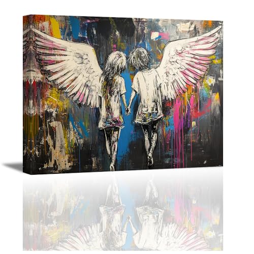 Piy Painting Scrawl Leinwand Gemälde, Junge und Mädchen Leinwandbild, Engel Wanddekoration Gemälde, Wing Wandbild Kunstdrucke, Für Schlafzimmer Flur Café Yoga Studio, 30x40 cm, Eingebautem Holzrahmen Piy Painting Scrawl Leinwand Gemälde, Junge und Mädchen Leinwandbild, Engel Wanddekoration Gemälde, Wing Wandbild Kunstdrucke, Für Schlafzimmer Flur Café Yoga Studio, 30x40 cm, Eingebautem Holzrahmen von Piy Painting