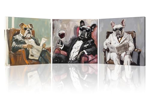 Piy Painting Tier Leinwanddrucke, Welpe mit Sonnenbrille Kunstbild, Interessante Wandkunst Gemälde, Leicht Zu Hängen Für Wohnzimmer Badezimmer Eingang Flur Café, 3x 30x30 cm/90x30 cm von Piy Painting