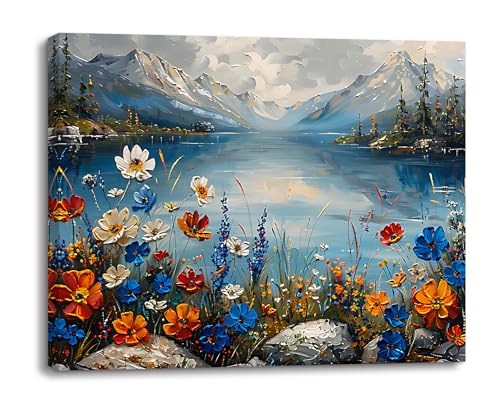 Piy Painting Wandkunst Landschaft, Verschneiter Moderne Gemälde, See Leinwandbilder, Kunstdrucke Für Wohnzimmer Klassenzimmer Konferenzraum Badezimmer, Eingebauter Holzrahmen, 30X40 CM von Piy Painting