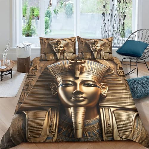 Bettwäsche-Set Bettbezug Ägyptischer Pharao 3D, Mikrofaser-Bettwäsche Superweicher, Atmungsaktiver Bettbezug. (Double（200x200cm）) von PiyAx