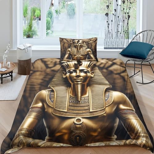 Bettwäsche-Set Bettbezug Ägyptischer Pharao 3D, Mikrofaser-Bettwäsche Superweicher, Atmungsaktiver Bettbezug. (Single（135x200cm）) von PiyAx