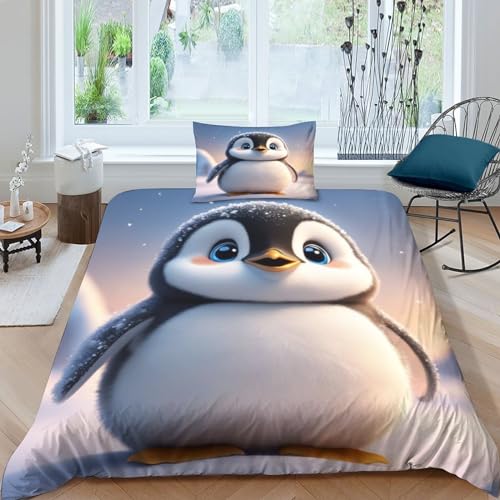 Bettwäsche-Set Bettbezug Pinguin 3D, Mikrofaser-Bettwäsche Superweicher, Atmungsaktiver Bettbezug. (Single（135x200cm）) von PiyAx