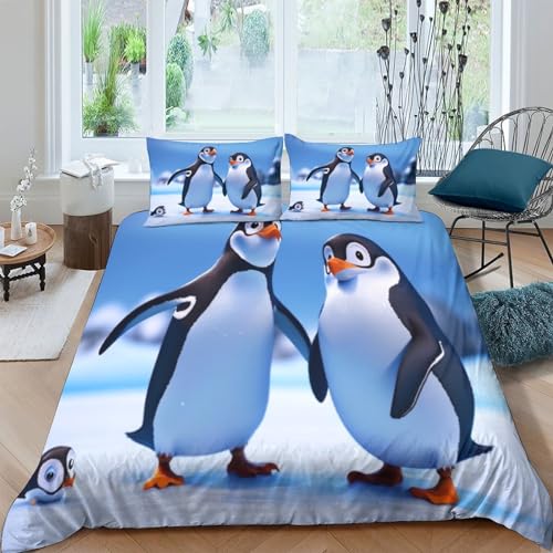 Pinguin 3D-Bezugssets, Bettwäscheset Und Kissenbezüge, Und Mikrofaser-Bettbezug Mit Reißverschluss, Geeignet Jugendliche Und Kinder (Double（200x200cm）) von PiyAx