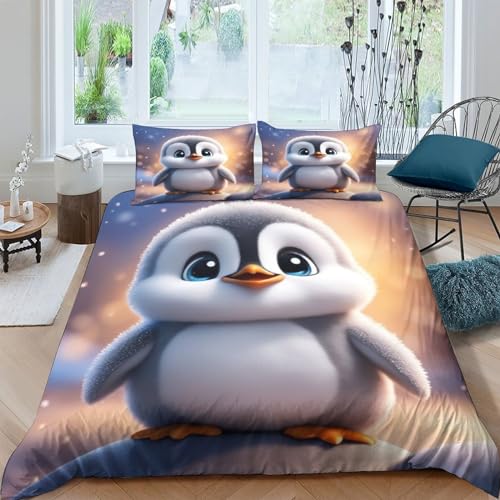 Pinguin Bettbezug Mit 3D-Druckmuster King（220x240cm）, Mikrofaser-Bettbezug-Set Mit Reißverschluss Und Kissenbezügen Geeignet Für Jugendliche Und Kinder von PiyAx