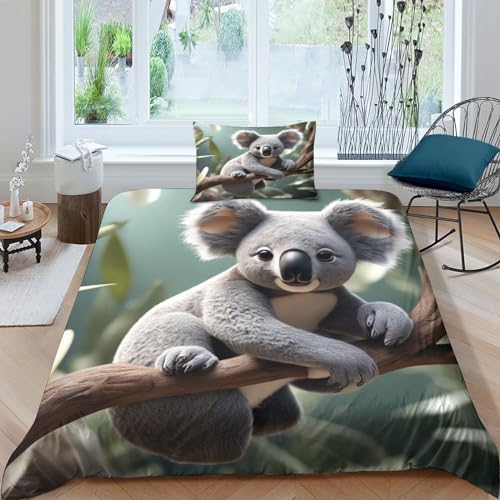 PiyAx Bettwäsche-Set Bettbezug Koala 3D, Mikrofaser-Bettwäsche Superweicher, Atmungsaktiver Bettbezug. (Single（135x200cm）) von PiyAx