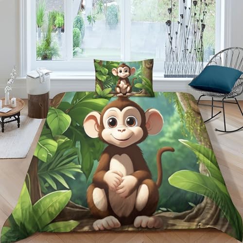 PiyAx Cartoon-AFFE 3D-Bettbezug Kissenbezug Bettwäsche Deckung Set Mit Reißverschluss Weich Mikrofaser Bettbezug Single（135x200cm） von PiyAx