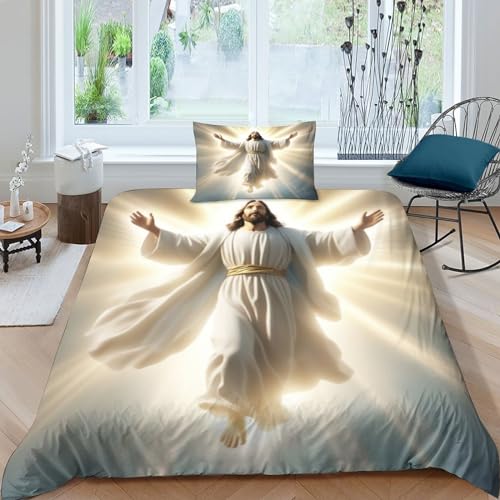PiyAx Jesus3D-Bettbezug Mit Kissenbezügen, Mikrofaser-Bettwäsche-Set, Geeignet Für Familien, Jugendliche Und Kinder (Single（135x200cm）) von PiyAx