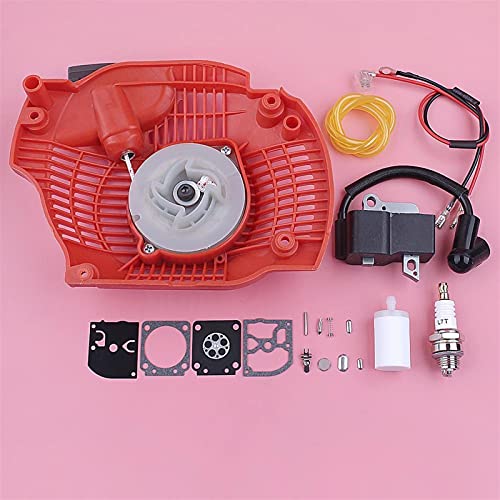 Pizgear Zündspule Zündkerze Rücklauf Seilzugstarter Vergaser Reparatursatz Kettensäge Ersatzteil, for Husqvarna, 445 450 544071602 573935701 Kettensägen-Rücklaufstarter von Pizgear