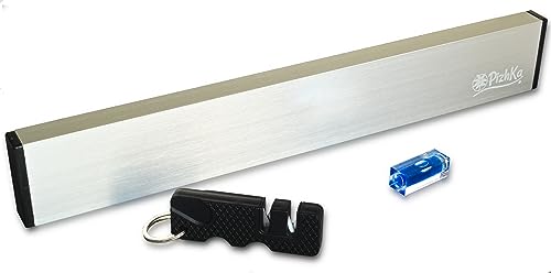 PizhKa - Magnetischer Messerhalter und Messerschärfer-Set mit kompaktem Messerschärfer, Aluminium eloxiert, extra starker Magnet, Werkstattwerkzeug, Metallutensilien | Schraubenlose Montage von PizhKa