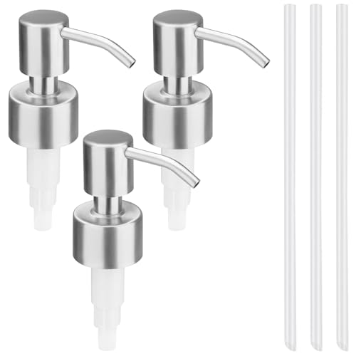 Pizsieat 3 Stück Seifenspender Pumpkopf Ersatzpumpe Seifenpumpe Edelstahl mit 3 Schläuche für 28 mm Gewinde Flasche Küche Badezimmer Worktop Seife Shampoo Duschgel (Silber) von Pizsieat