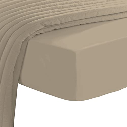 Pizuna 800 Fadenzahl Baumwolle spannbettlaken 90x200-100x200cm Einfach Taupe, 100% Langstapelige Spannbetttuch, Weiche Mako Satin-Webart passt bis zu 40cm Matratzenhöhe (100% Baumwolle bettlaken) von Pizuna