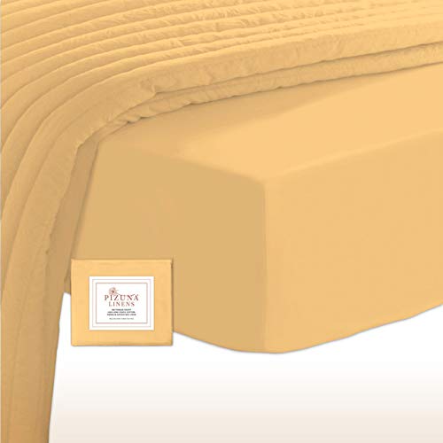 Pizuna 400 Baumwoll-Spannbetttuch 150x200-160x200cm Golden Gelb, 100% langes Baumwoll-Spannbetttuch, weiches Mako-Satin-Gewebe für bis zu 40 cm Matratzenhöhe (100% Baumwollbettlaken) von Pizuna