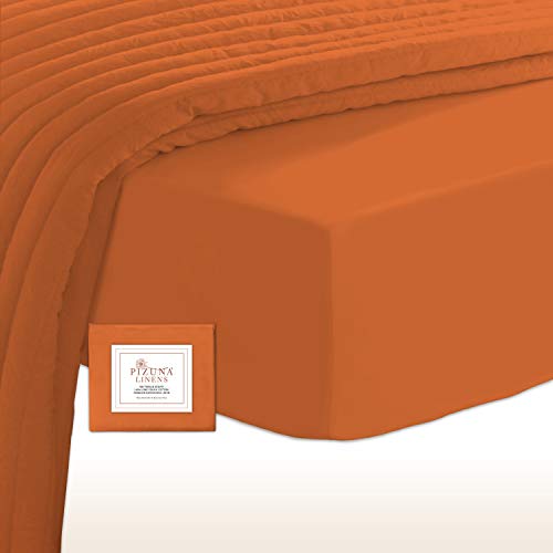 Pizuna 400 Baumwoll-Spannbetttuch 190x200-200x200cm Verbrannt Orange, 100% langes Baumwollbettzeug, weiches Mako-Satingewebe für Matratzenhöhen bis zu 40 cm (100% Baumwoll bettlaken) von Pizuna