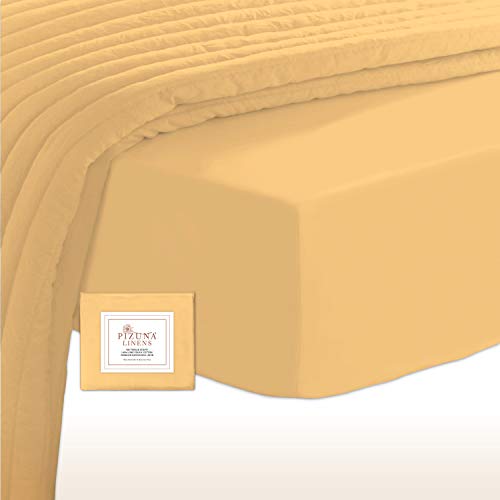 Pizuna 400 Baumwoll-Spannbetttuch 90x200-100x200cm Golden Gelb, 100% langes Baumwoll-Spannbetttuch, weiches Mako-Satin-Gewebe für bis zu 40 cm Matratzenhöhe (100% Baumwollbettlaken) von Pizuna