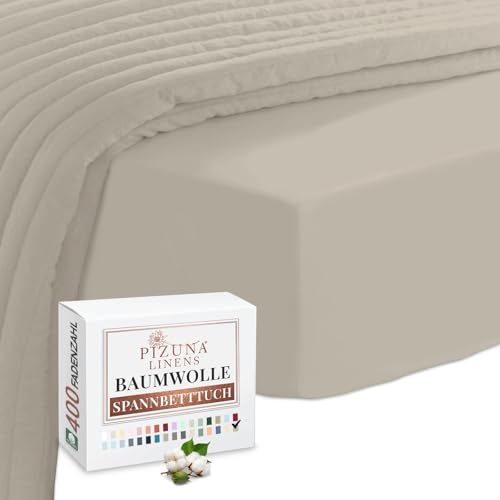 Pizuna 400 Baumwolle Spannbetttuch 110x200-120x200cm Einfach Taupe, 100% langes Baumwollbettzeug, weiches Mako-Satingewebe für Matratzenhöhen bis zu 40 cm (100% Baumwollebettlaken) von Pizuna
