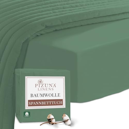 Pizuna 400 Fadenzahl Baumwoll Spannbetttuch 150x200-160x200cm Hecke Grün, 100% Langstapelige Baumwolle Spannbetttuch,Weiche Mako Satin-Webart passt bis 40 cm Matratzenhöhe (100% Baumwolle Bettlaken) von Pizuna