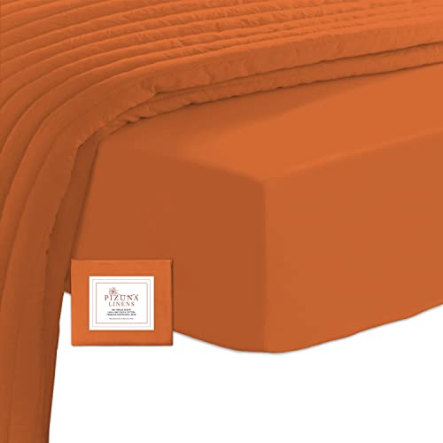 Pizuna 400 Fadenzahl Baumwoll-Spannbetttuch 170x200-180x200cm Verbrannt Orange, Langstapelige Baumwolle Spannbetttuch,Weiche Mako Satin-Webart passt bis 40cm Matratzenhöhe von Pizuna